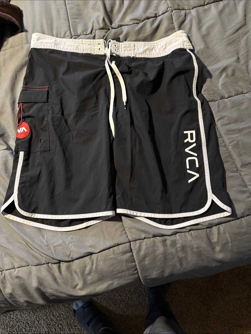 RVCA Black Boardshorts with White Trim and Logo
